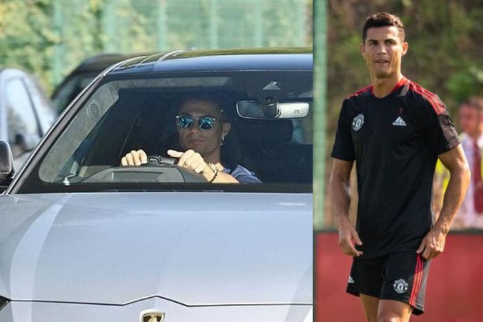 Cristiano Ronaldo shows up for Manchester United training in his £170,000 Lamborghini