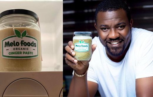 Ghanaians applaud John Dumelo for turning ginger from his farm into ginger paste (photos)