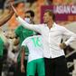 High-five for Saudi scorer Firas al-Buraikan from coach Herve Renard