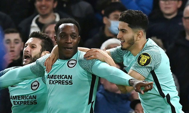 Danny Welbeck celebrates his equaliser for Brighton