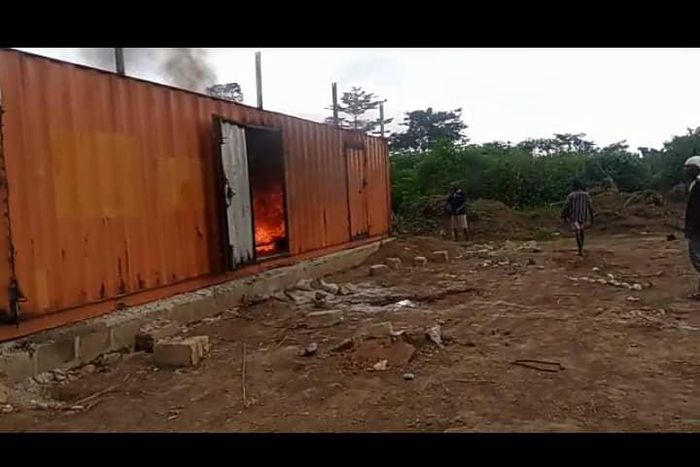 The vandalized container