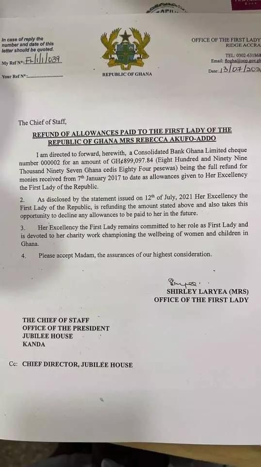 Rebecca refunds allowances to state