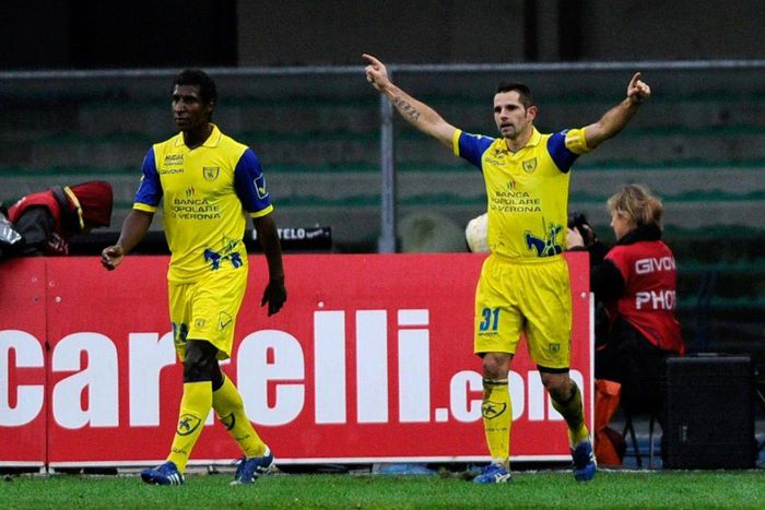 When donkeys flew: Sergio Pellissier  raises his arms in celebration after scoring against Inter Milan in 2010