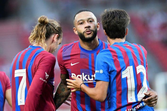 Barcelona are relying on Antoine Griezmann (L) and Memphis Depay (C) for goals after the exit of Lionel Messi