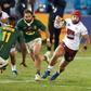 Georgia wing Akaki Tabutsadze (R) runs with the ball in a Test against South Africa on Friday in Pretoria.
