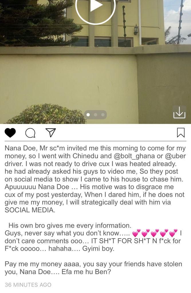 Adu Safowaa's post after storming Nana Doe's home