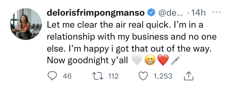 Delay’s tweet on her relationship