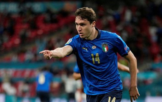 Italy's Federico Chiesa celebrates his goal against Austria in the Euro 2020 last-16 match at Wembley