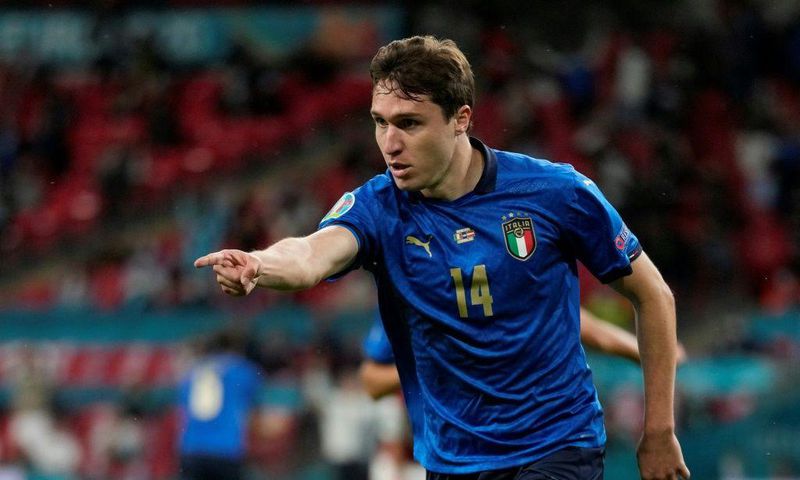 Italy's Federico Chiesa celebrates his goal against Austria in the Euro 2020 last-16 match at Wembley