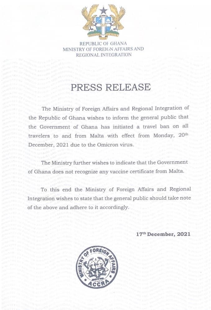 Travellers from Malta, South Korea and Israel banned from entering Ghana until further notice