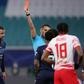 Manchester City defender Kyle Walker (2nd L) is sent off at RB Leipzig