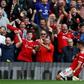 Bruno Fernandes scored a hat-trick for Manchester United in front of the biggest sporting crowd in Britain since March 2020