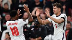 England defender John Stones (R) celebrates with Raheem Sterling