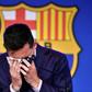 A emotional Messi struggles to compose himself before addressing reporters on his departure from Barcelona after 17 years playing for his only club