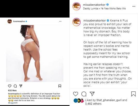 Abena Korkor replies A Plus' improper fraction comment