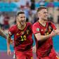 Thorgan Hazard (R) celebrates with his brother Eden after scoring Belgium's goal against Portugal in Seville