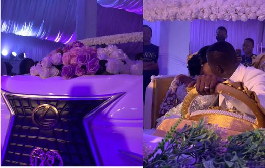 Ghanaian groom & bride kiss while driving V8 car-themed cake (video)