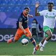 Kaizer Chiefs' two-goal star Keagan Dolly (L) playing for Montpellier in France this year.