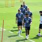 Germany coach Joachim Loew (R) oversees training in Herzogenaurach on Saturday