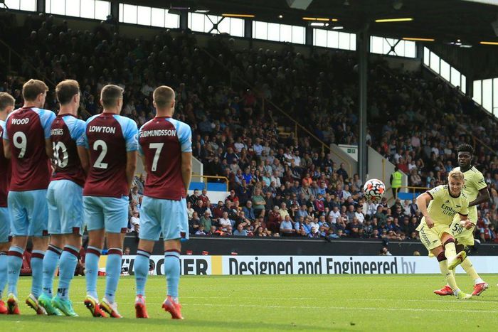 Decisive strike: Arsenal's Martin Odegaard (2nd R) scores with a free-kick in a 1-0 win at Burnley