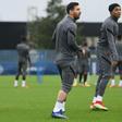 Lionel Messi with Neymar and Kylian Mbappe in training for PSG on Monday