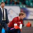 Leipzig head coach Jesse Marsch (L) and Hungarian goalkeeper Peter Gulacsi (R) have tested positive for Covid-19