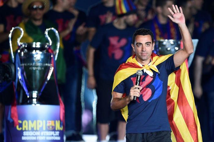 Xavi Hernandez, pictured in 2015, won four Champions League titles with Barcelona
