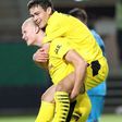 Erling Braut Haaland (L) and Giovanni Reyna celebrate after Dortmund's German Cup win at Wehen Wiesbaden last weekend