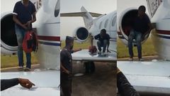 Police pick up a boy who hid inside an aeroplane’s engine to travel abroad (video)