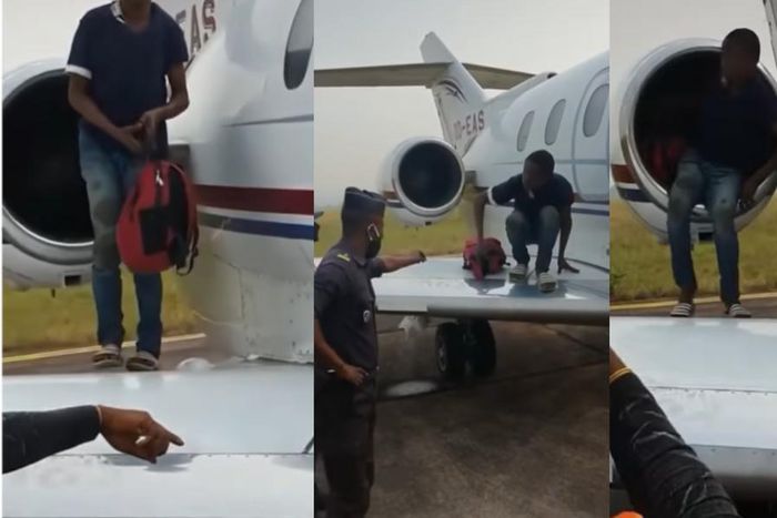 Police pick up a boy who hid inside an aeroplane’s engine to travel abroad (video)