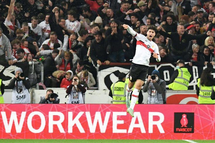 Stuttgart forward Wahid Faghir celebrates scoring their late equaliser