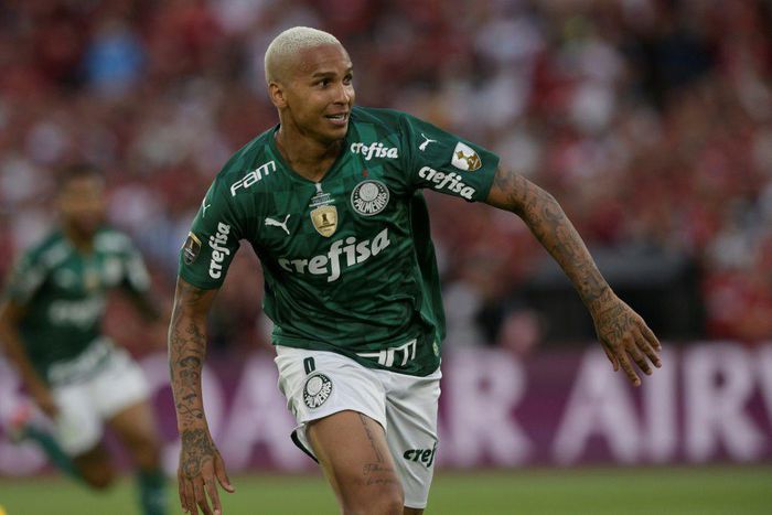 Palmeiras' Deyverson celebrates after scoring against Flamengo in the Copa Libertadores final