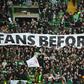 Celtic supporters protest against the 1430GMT kick-off time for their Europa League clash with Ferencvaros