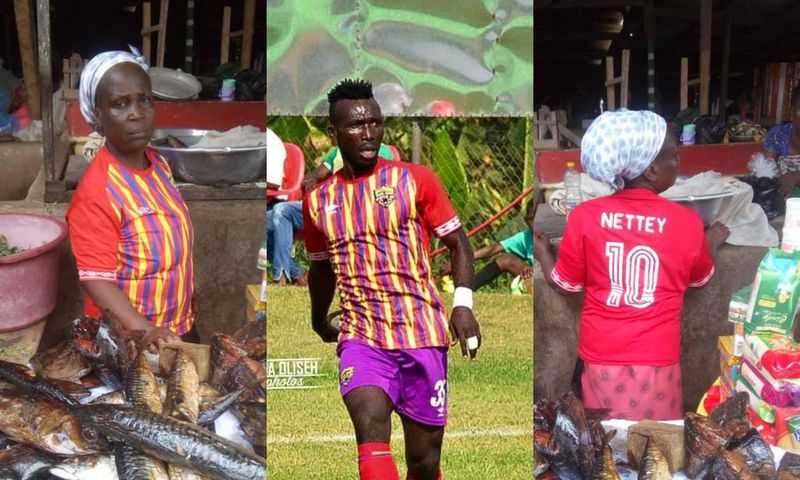 Photos: Emmanuel Nettey’s mum warms hearts after wearing son’s jersey to work