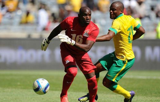 A file picture of Mamelodi Sundowns goalkeeper Kennedy Mweene (L) playing for Zambia against South Africa in a friendly match in Johannesburg