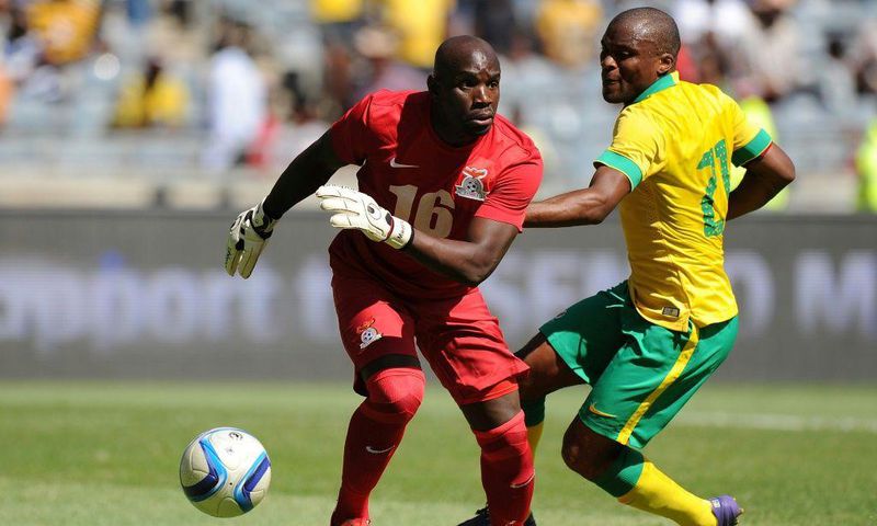 A file picture of Mamelodi Sundowns goalkeeper Kennedy Mweene (L) playing for Zambia against South Africa in a friendly match in Johannesburg