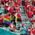 Stewards intervened after a Denmark supporter unfurled a rainbow flag at the Olympic Stadium in Baku