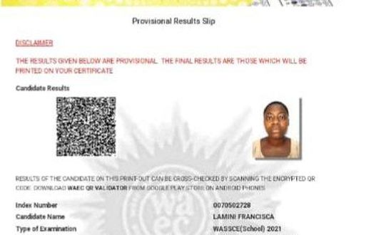 Francisca Lamini WASSCE result