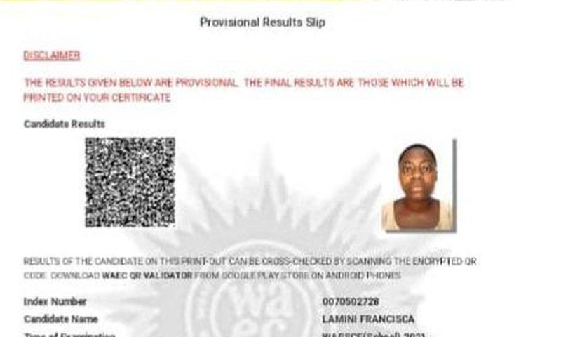 Francisca Lamini WASSCE result