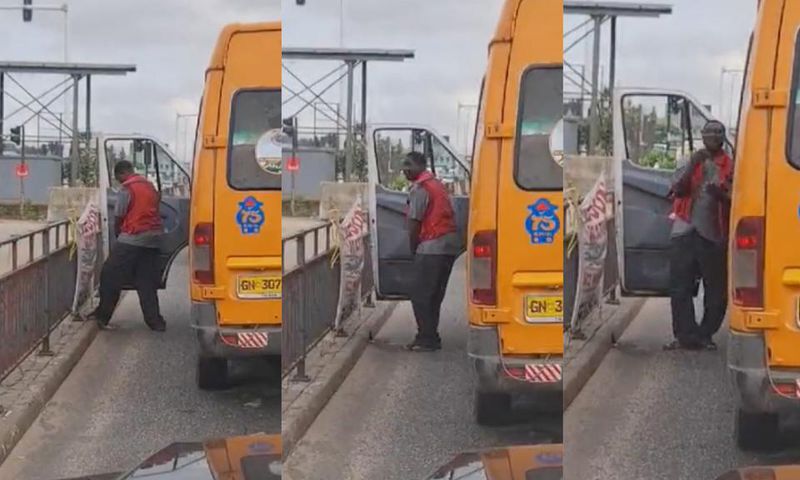 Trotro urinating in the middle of the road