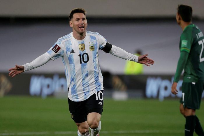 Argentina's Lionel Messi celebrates after scoring against Bolivia in a World Cup qualifier on Thursday