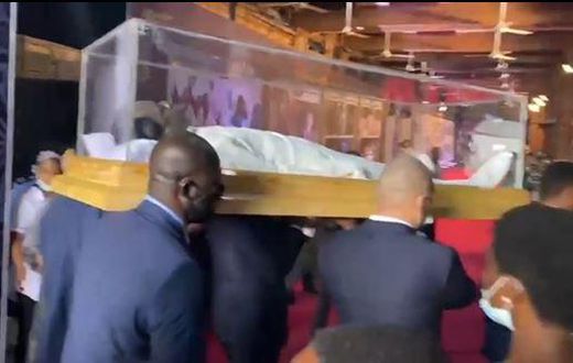 TB Joshua lies inside transparent glass casket as his funeral service is underway