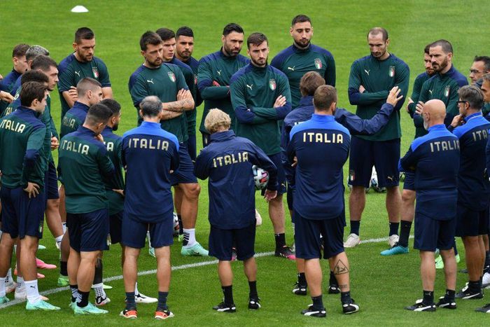 Italy players at training in London on Monday ahead of their Euro 2020 semi-final against Spain