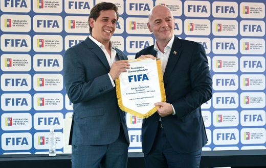 FIFA president Gianni Infantino (right) met the president of the Venezuelan Football Federation Jorge Gimenez during a visit to Caracas