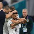 Italy forward Lorenzo Insigne (R) celebrates his goal against Belgium in Friday's quarter-final