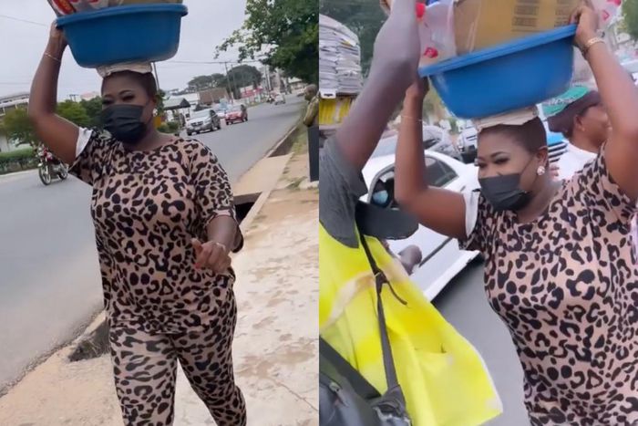 Sista Afia takes over street hawker's job in traffic; gives out free water, drinks