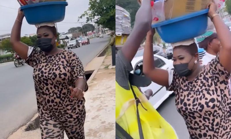 Sista Afia takes over street hawker's job in traffic; gives out free water, drinks
