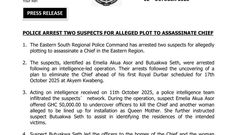 2 arrested over alleged plot to assassinate a chief in Eastern Region