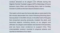 Chaos erupts as Kano Pillars fans chase referee after Shooting Stars’ late NPFL equaliser