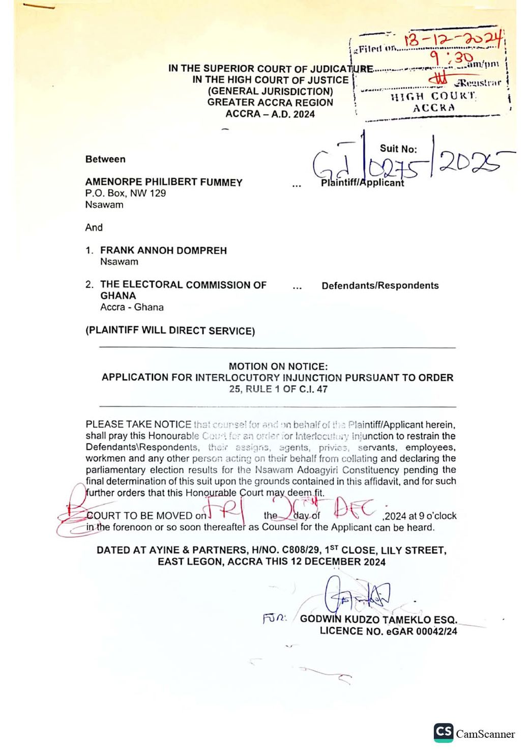 NDC secures injunction to block re-collation of Nsawam Adoagyiri parliamentary results